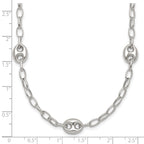 Sterling Silver Puffed Anchor/Mariner Link and Chain 7-Station 17 inch with 1.5 inch Extension Necklace