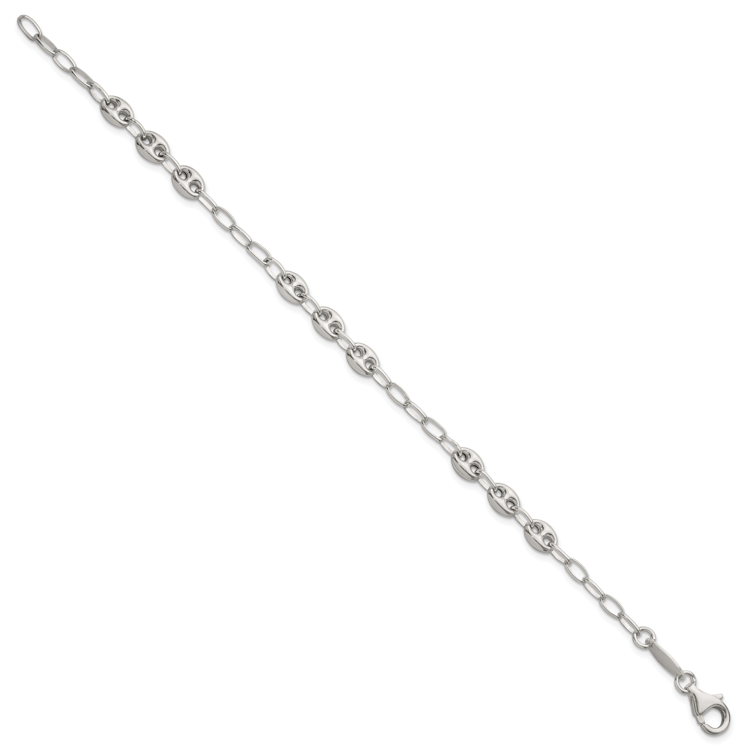 Sterling Silver Puffed Anchor/Mariner Link and Chain 8 inch Bracelet
