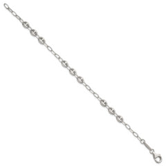 Sterling Silver Puffed Anchor/Mariner Link and Chain 8 inch Bracelet