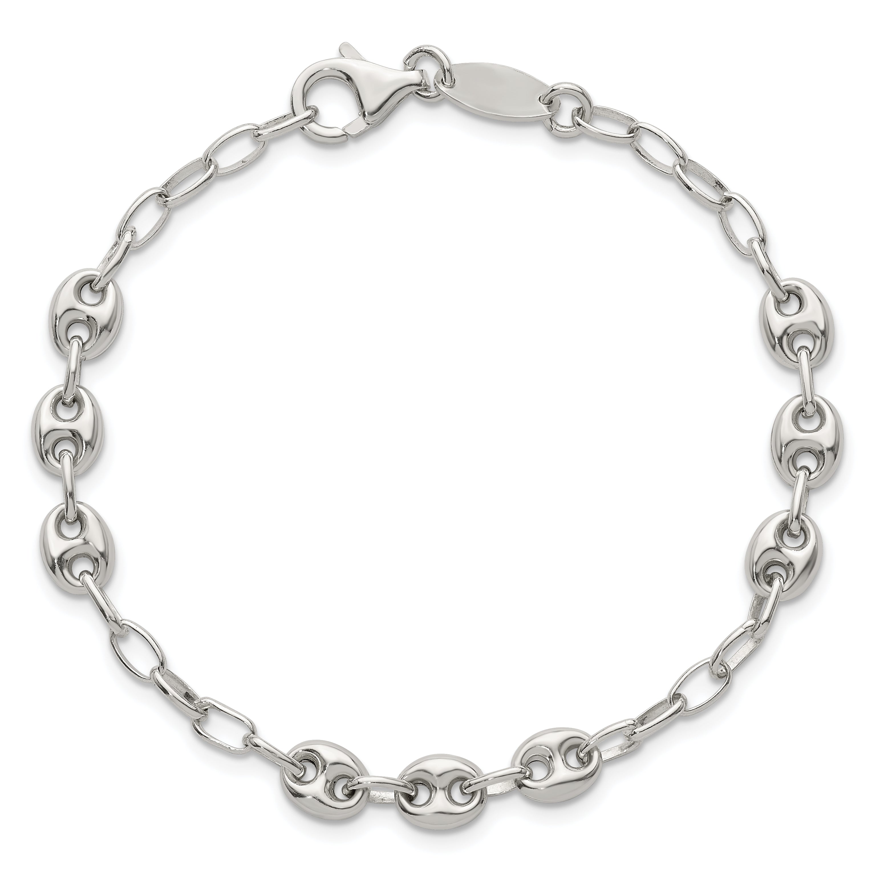 Sterling Silver Puffed Anchor/Mariner Link and Chain 8 inch Bracelet