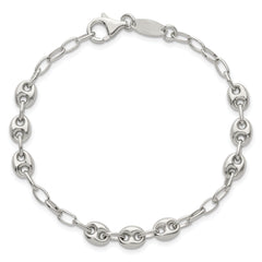 Sterling Silver Puffed Anchor/Mariner Link and Chain 8 inch Bracelet