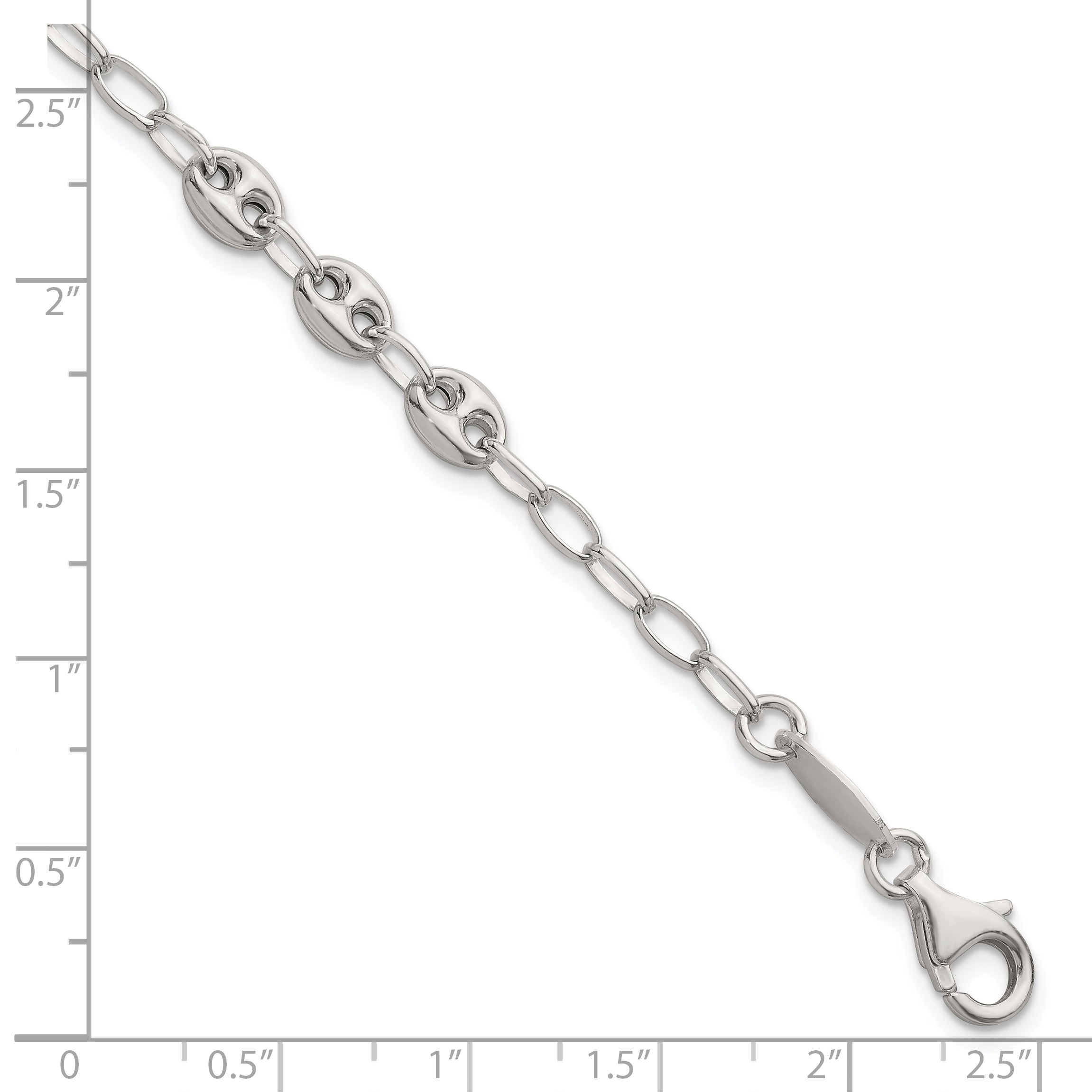 Sterling Silver Puffed Anchor/Mariner Link and Chain 8 inch Bracelet
