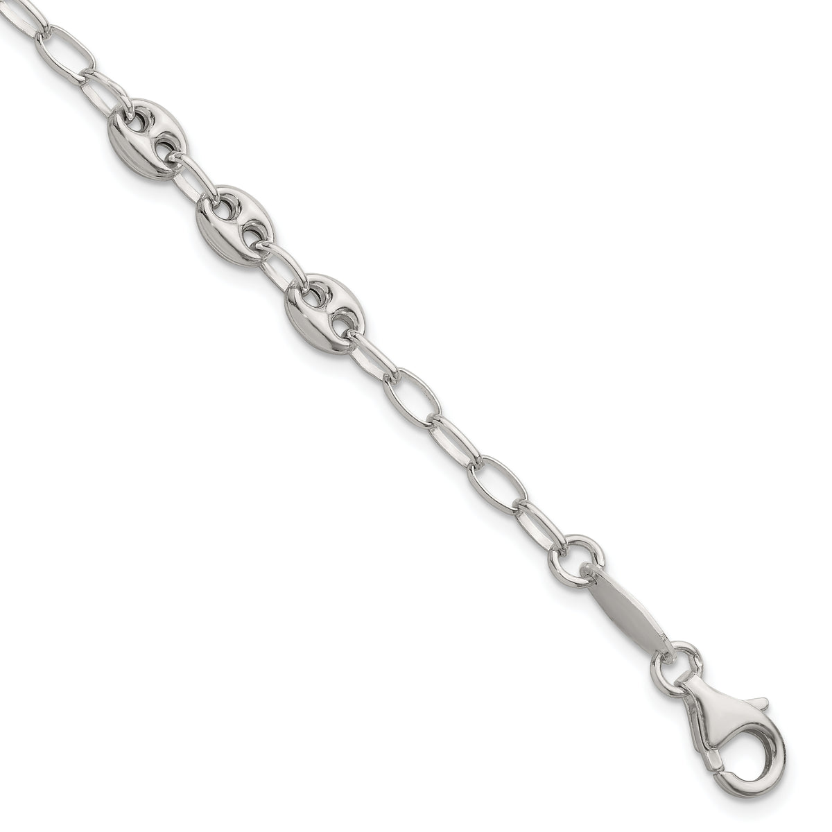 Sterling Silver Puffed Anchor/Mariner Link and Chain 8 inch Bracelet