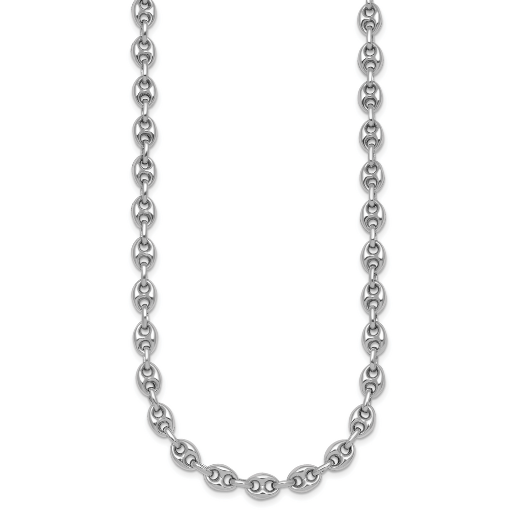 Sterling Silver Rhodium-plated Puffed Anchor/Mariner Link 18 inch Necklace
