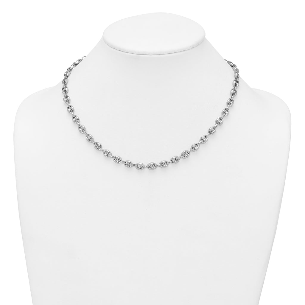Sterling Silver Rhodium-plated Puffed Anchor/Mariner Link 18 inch Necklace