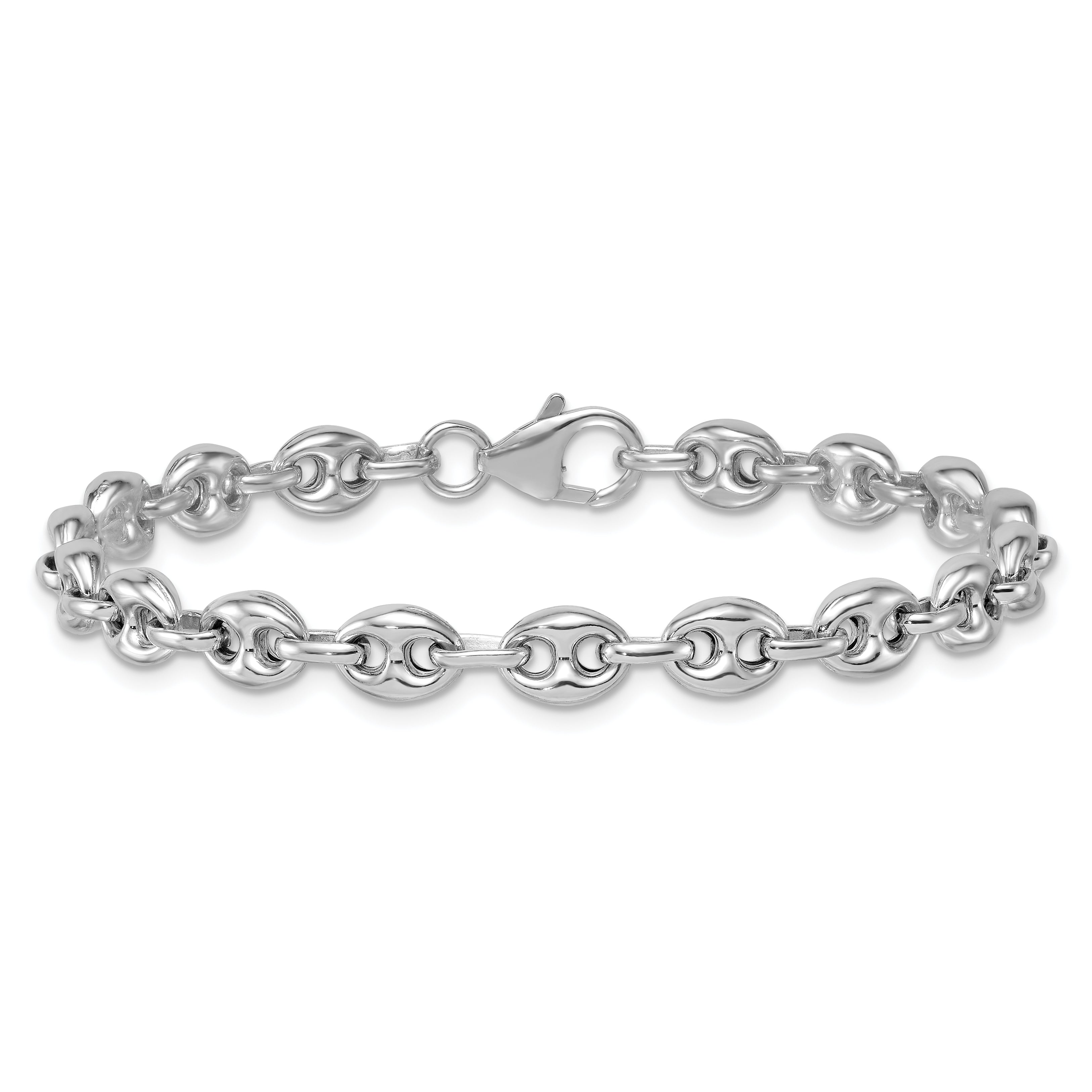Sterling Silver Rhodium-plated Puffed Anchor/Mariner Link 7.5 inch Bracelet