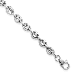 Sterling Silver Rhodium-plated Puffed Anchor/Mariner Link 7.5 inch Bracelet