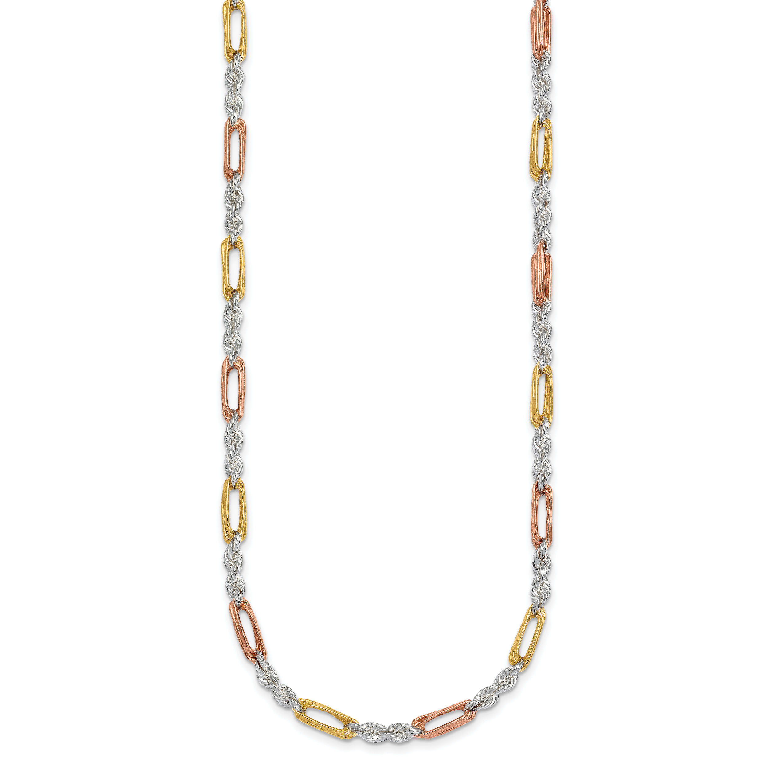 Sterling Silver Rose-tone and Gold-tone Polished 4.0mm Figaro Rope 18 Inch Necklace Secondary image
