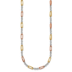 Sterling Silver Rose-tone and Gold-tone Polished 4.0mm Figaro Rope 18 Inch Necklace
