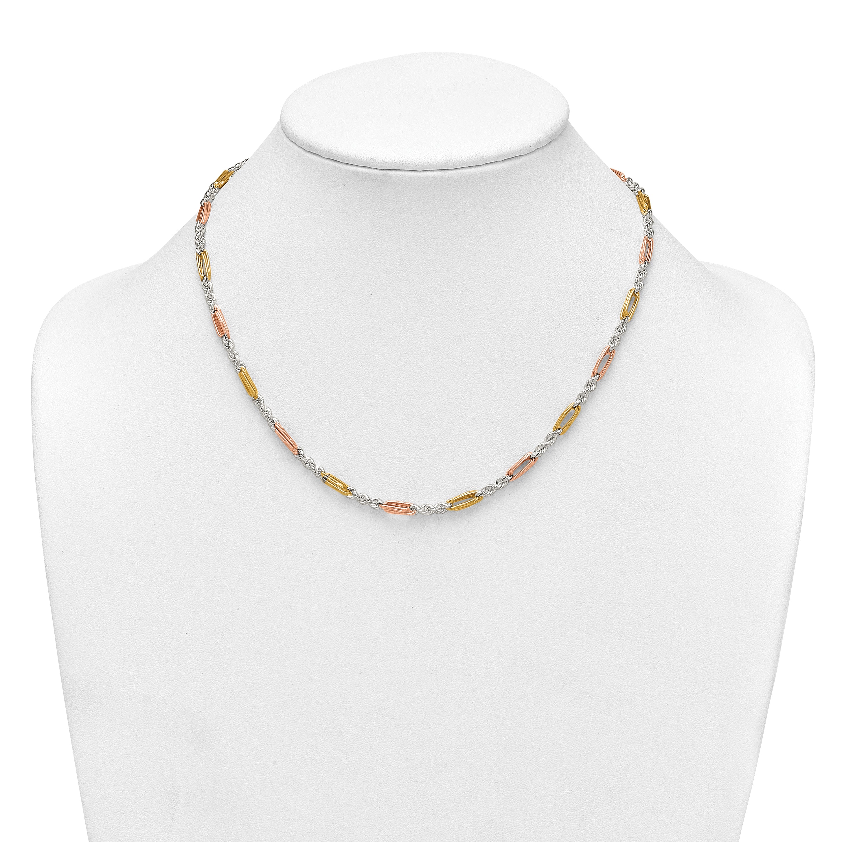 Sterling Silver Rose-tone and Gold-tone Polished 4.0mm Figaro Rope 18 Inch Necklace