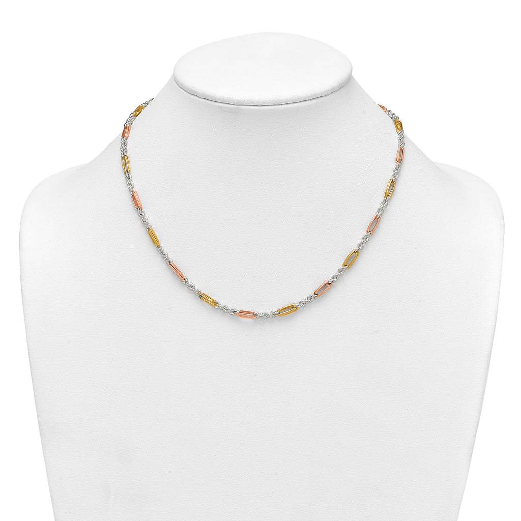 Sterling Silver Rose-tone and Gold-tone Polished 4.0mm Figaro Rope 18 Inch Necklace
