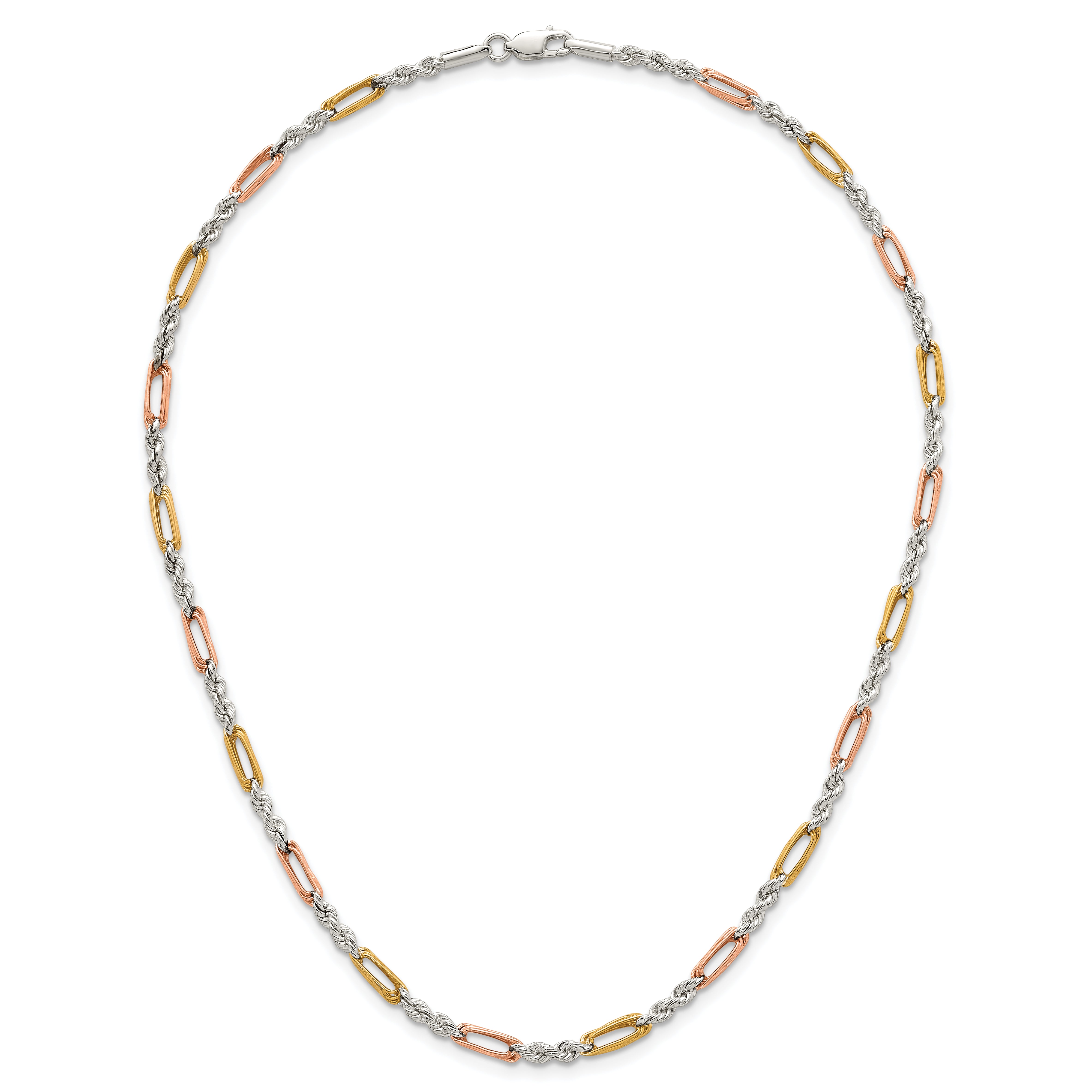 Sterling Silver Rose-tone and Gold-tone Polished 4.0mm Figaro Rope 18 Inch Necklace