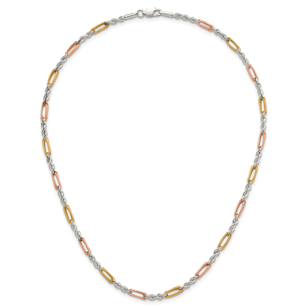 Sterling Silver Rose-tone and Gold-tone Polished 4.0mm Figaro Rope 18 Inch Necklace