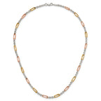 Sterling Silver Rose-tone and Gold-tone Polished 4.0mm Figaro Rope 18 Inch Necklace