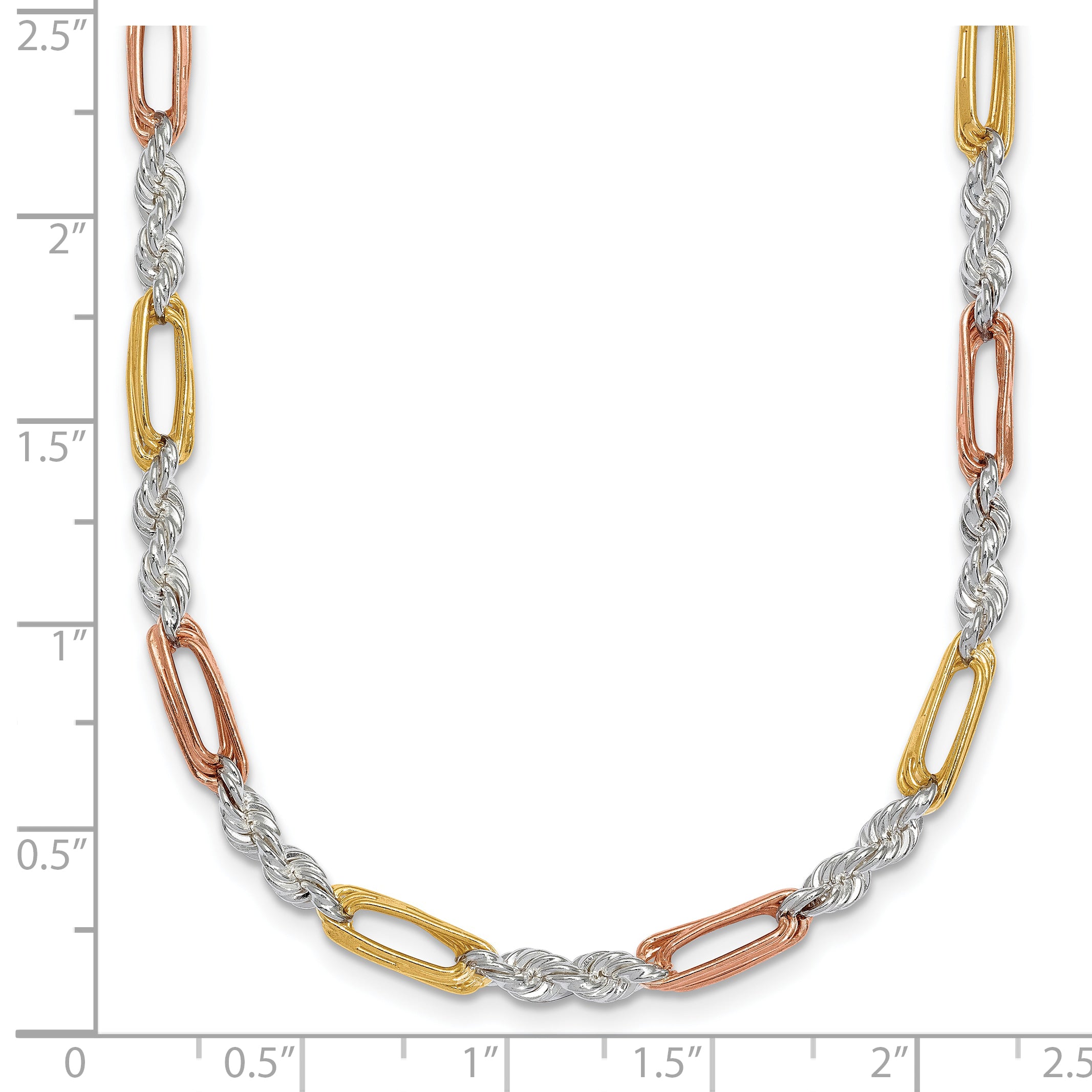 Sterling Silver Rose-tone and Gold-tone Polished 4.0mm Figaro Rope 18 Inch Necklace
