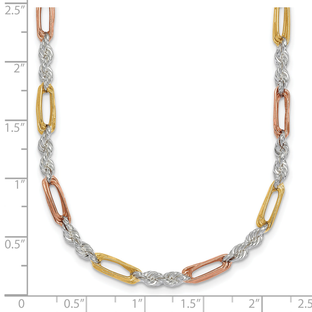 Sterling Silver Rose-tone and Gold-tone Polished 4.0mm Figaro Rope 18 Inch Necklace