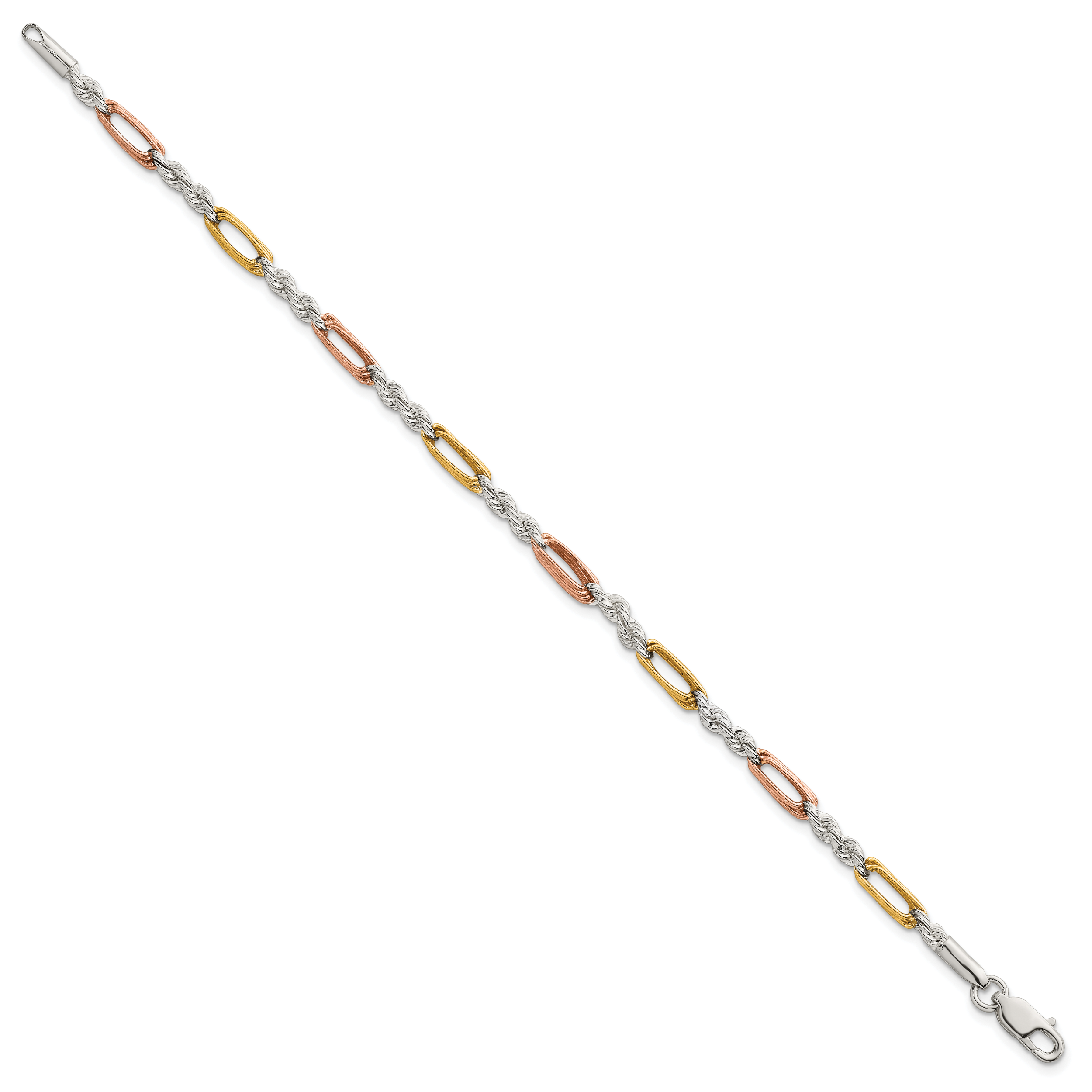 Sterling Silver Rose-tone and Gold-tone Polished 4.0mm Figaro Rope 7.5 Inch Bracelet Secondary image