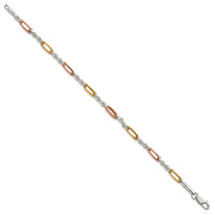 Sterling Silver Rose-tone and Gold-tone Polished 4.0mm Figaro Rope 7.5 Inch Bracelet