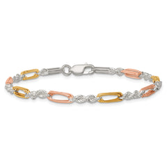 Sterling Silver Rose-tone and Gold-tone Polished 4.0mm Figaro Rope 7.5 Inch Bracelet
