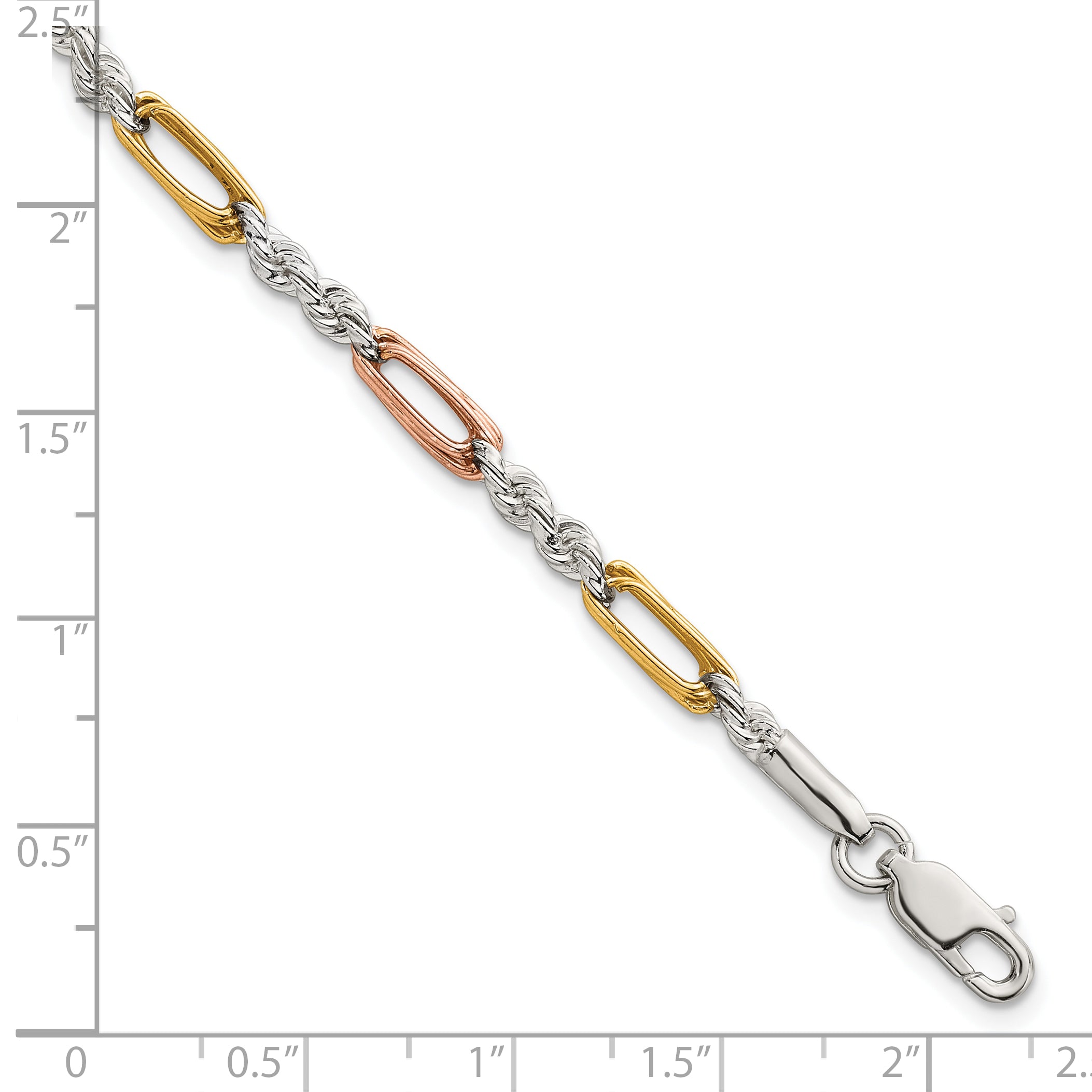 Sterling Silver Rose-tone and Gold-tone Polished 4.0mm Figaro Rope 7.5 Inch Bracelet