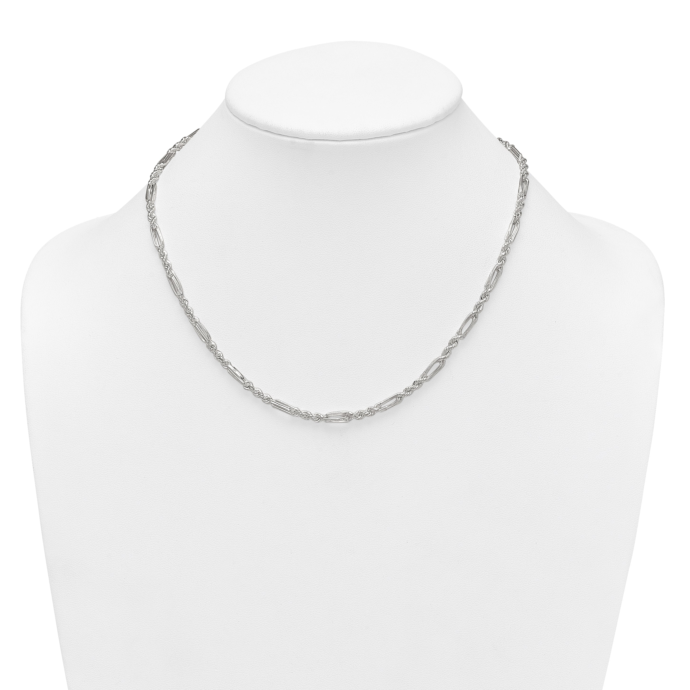 Sterling Silver Polished 4.0mm Figaro Rope 18 Inch Necklace