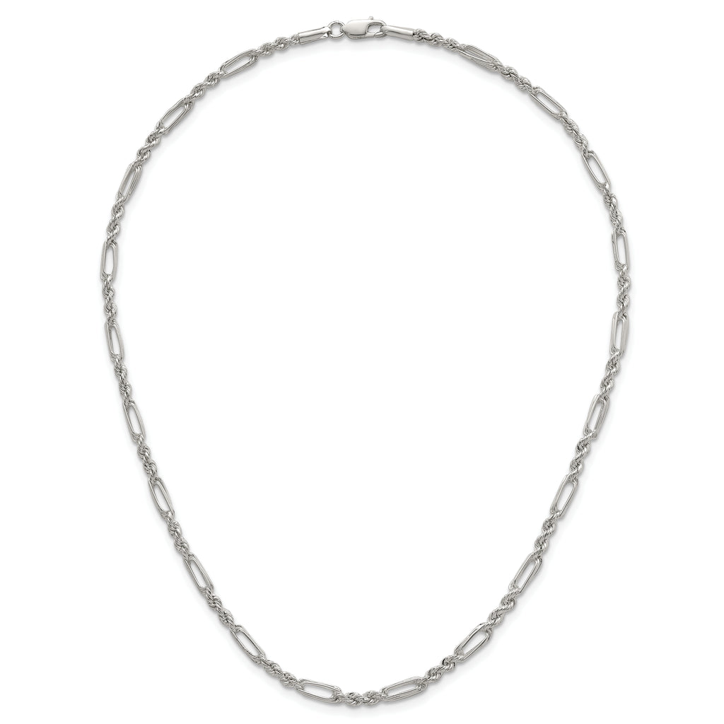 Sterling Silver Polished 4.0mm Figaro Rope 18 Inch Necklace