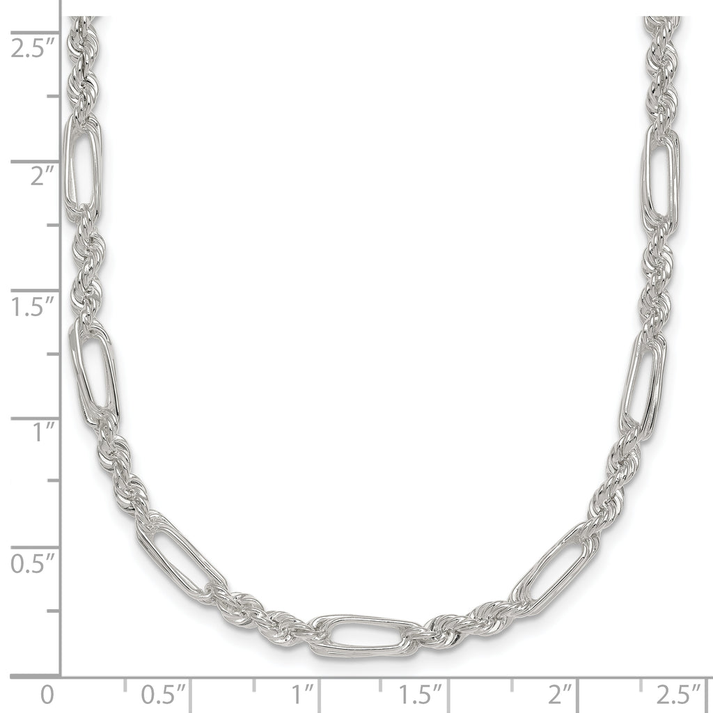 Sterling Silver Polished 4.0mm Figaro Rope 18 Inch Necklace