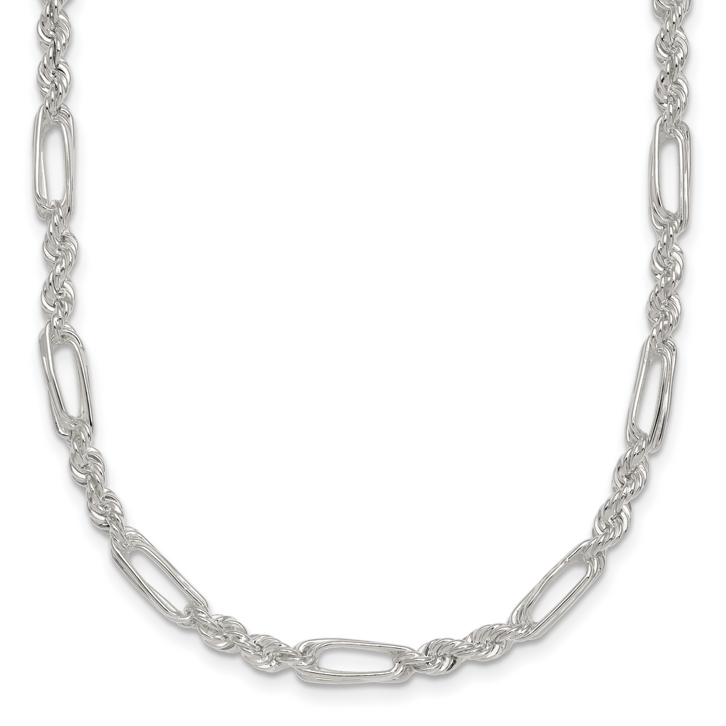 Sterling Silver Polished 4.0mm Figaro Rope 18 Inch Necklace