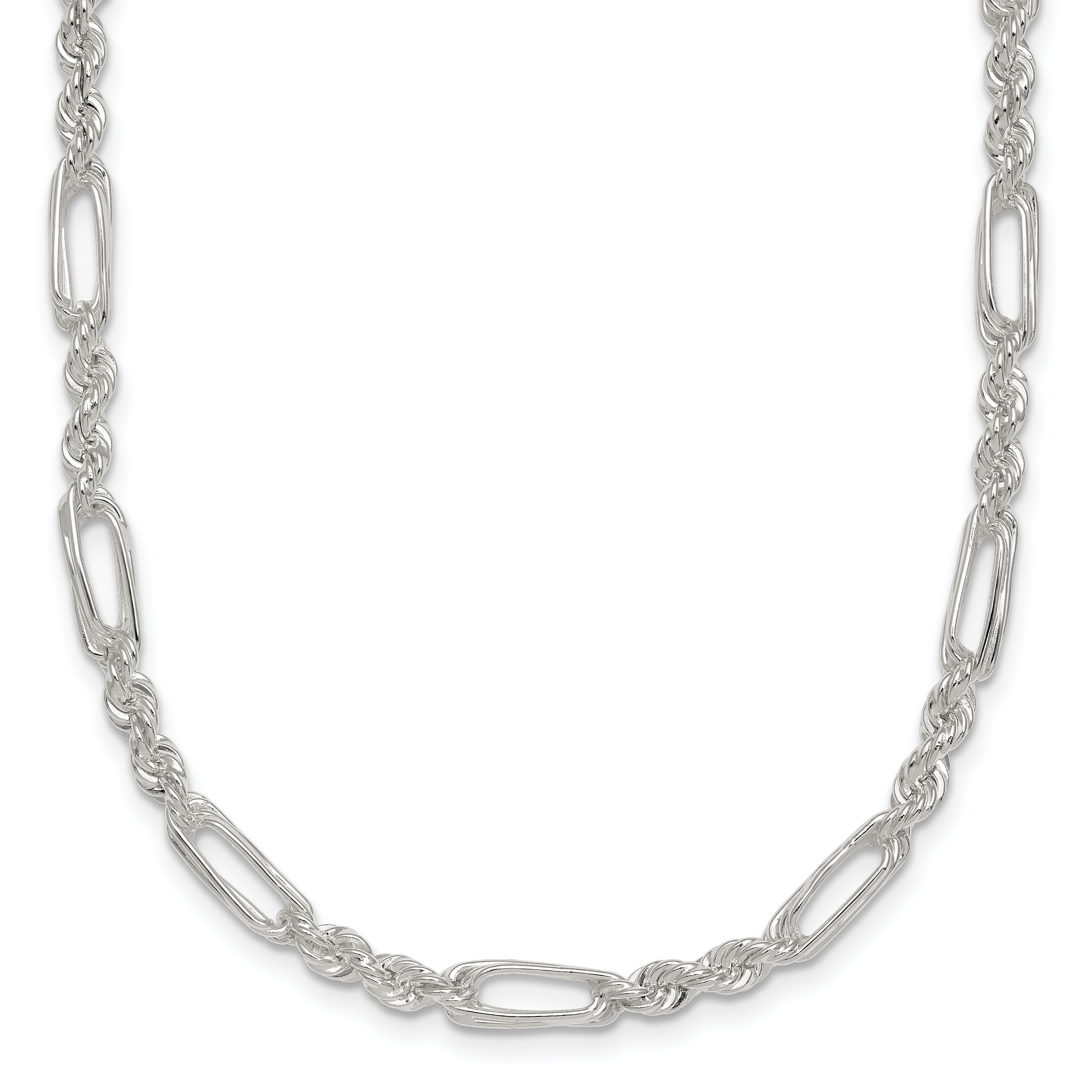 Sterling Silver Polished 4.0mm Figaro Rope 18 Inch Necklace
