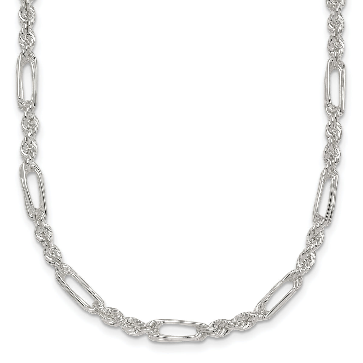 Sterling Silver Polished 4.0mm Figaro Rope 18 Inch Necklace
