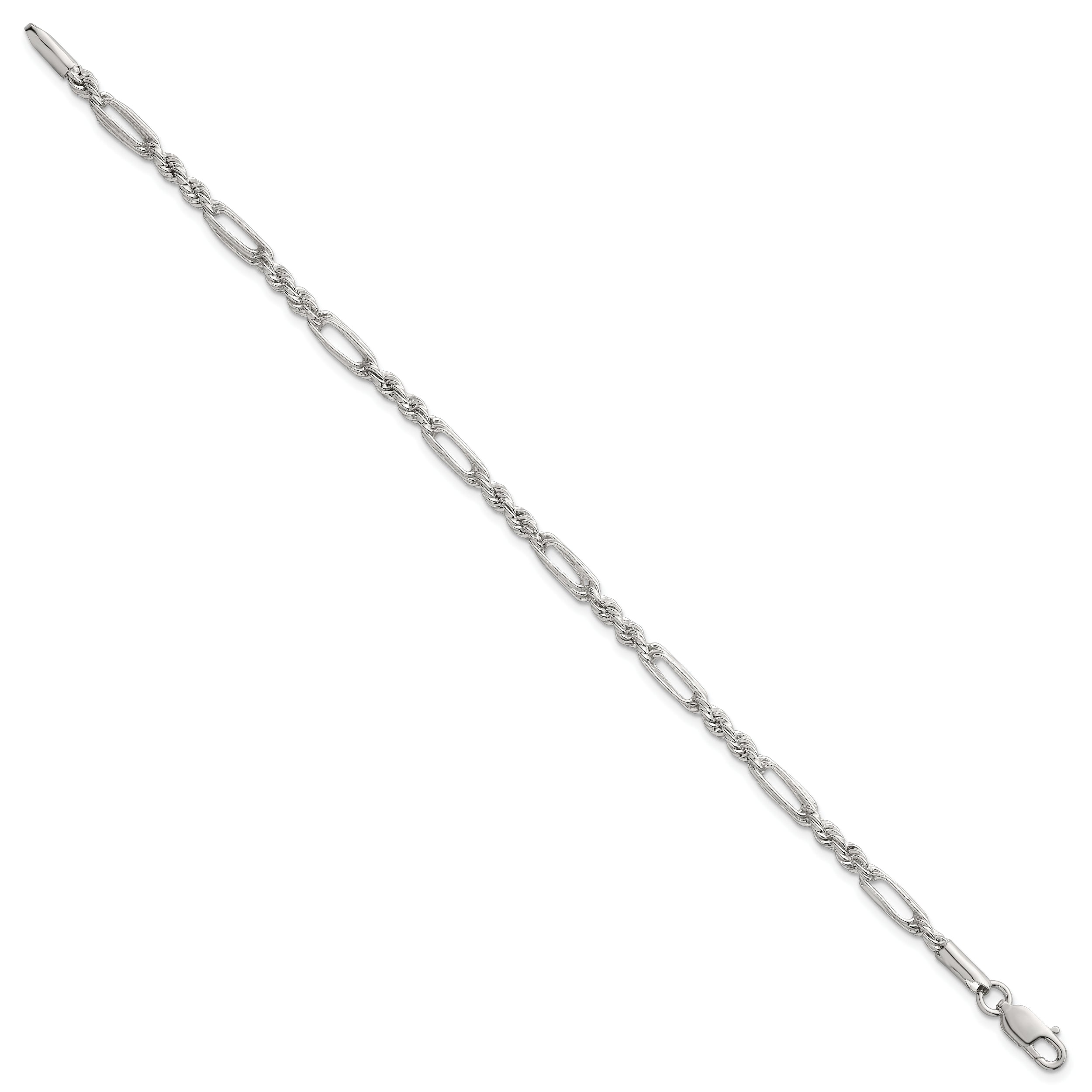 Sterling Silver Polished 4.0mm Figaro Rope 7.5 Inch Bracelet