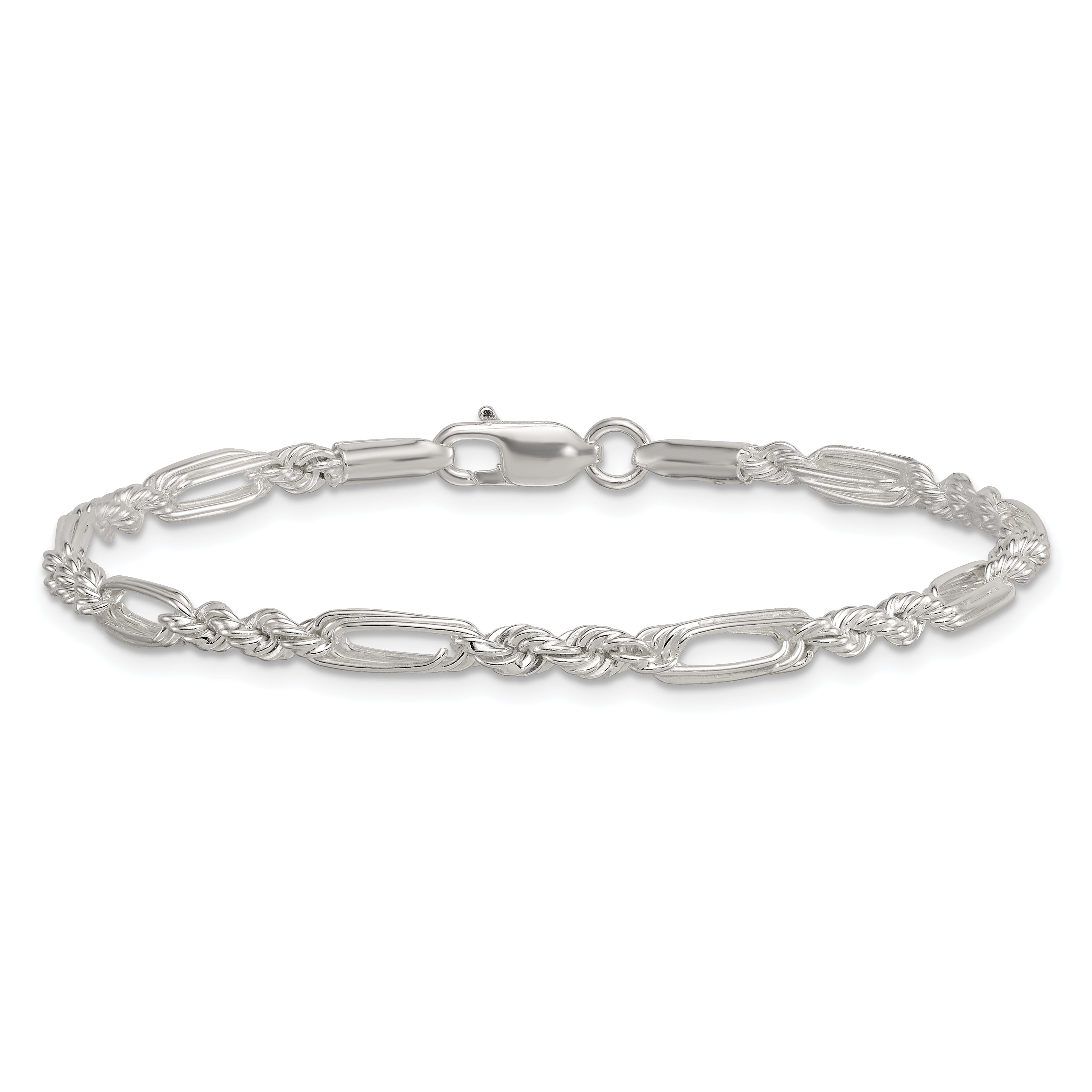 Sterling Silver Polished 4.0mm Figaro Rope 7.5 Inch Bracelet