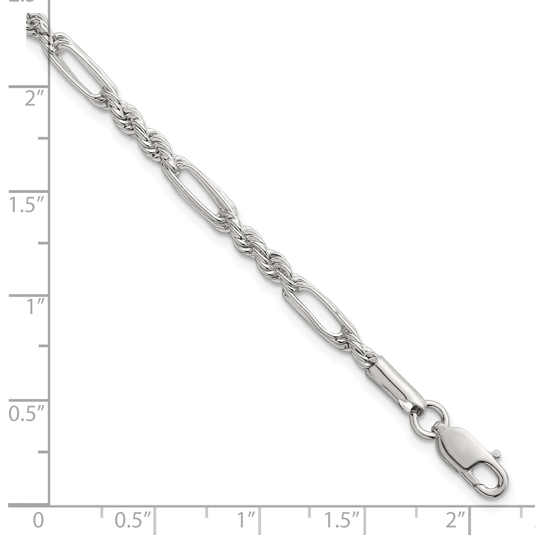 Sterling Silver Polished 4.0mm Figaro Rope 7.5 Inch Bracelet