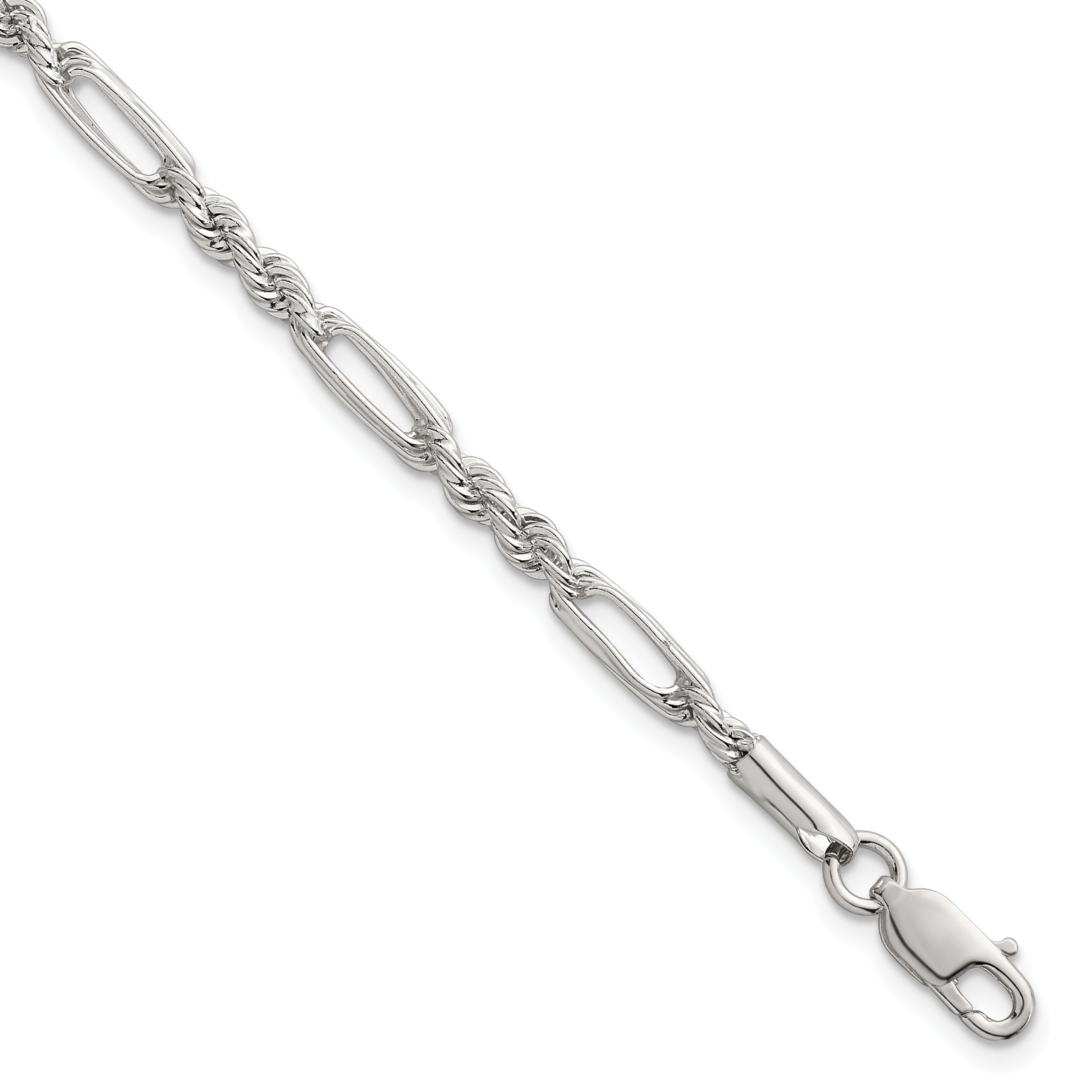 Sterling Silver Polished 4.0mm Figaro Rope 7.5 Inch Bracelet Main image