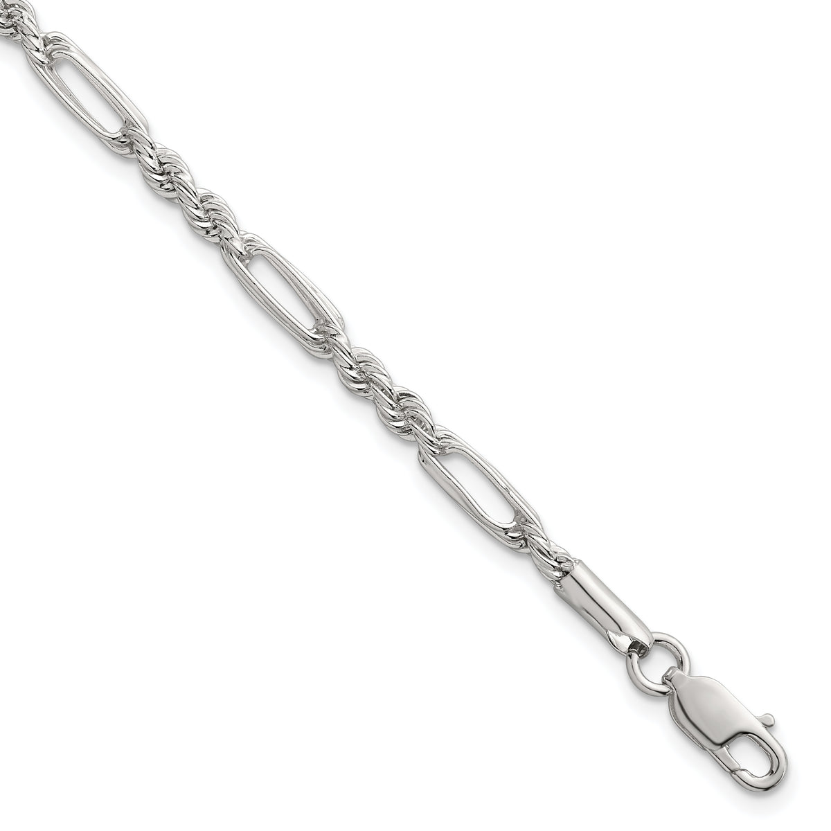 Sterling Silver Polished 4.0mm Figaro Rope 7.5 Inch Bracelet