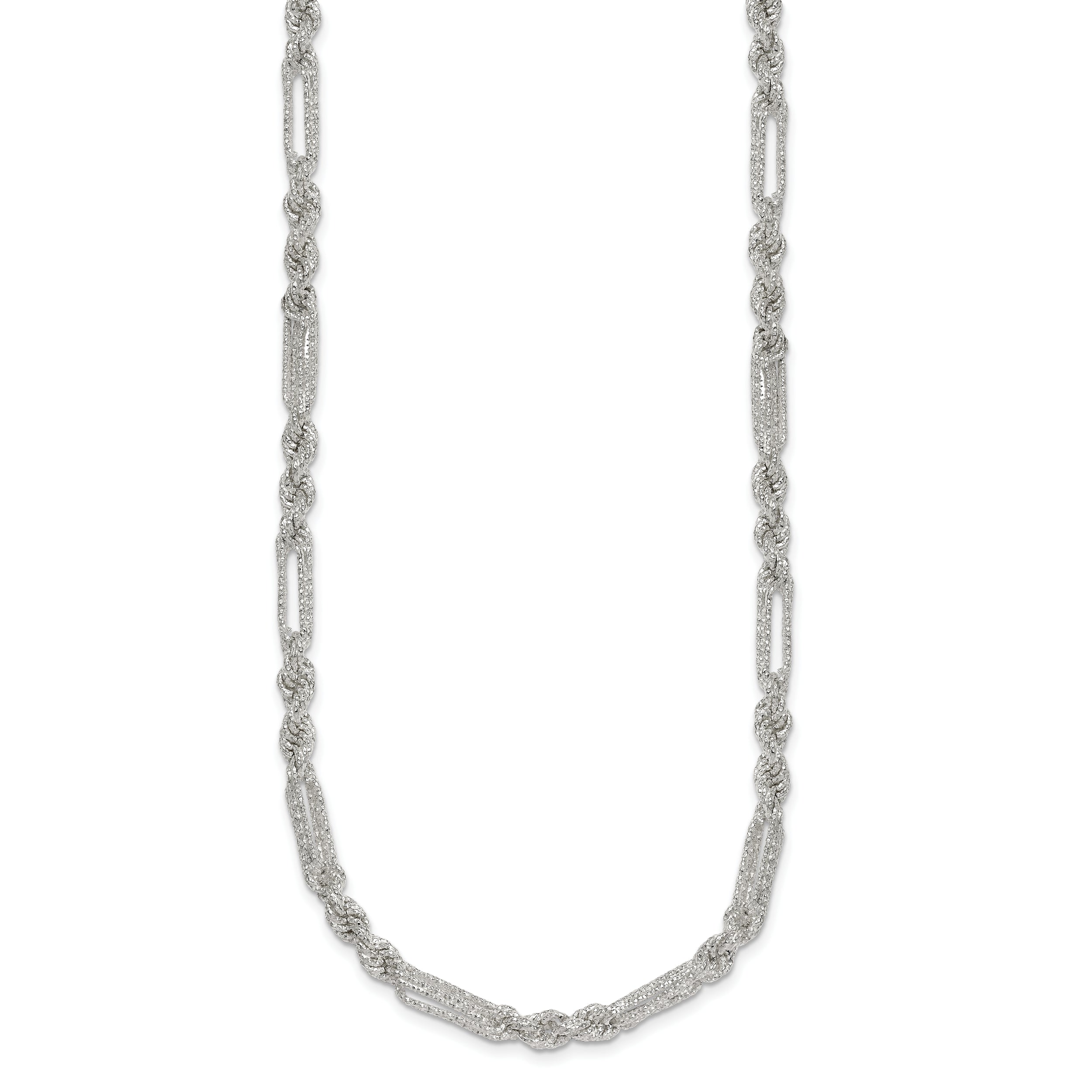 Sterling Silver Polished Textured 4.5mm Figaro Rope 18 inch Necklace