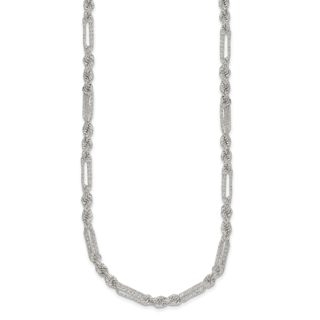 Sterling Silver Polished Textured 4.5mm Figaro Rope 18 inch Necklace
