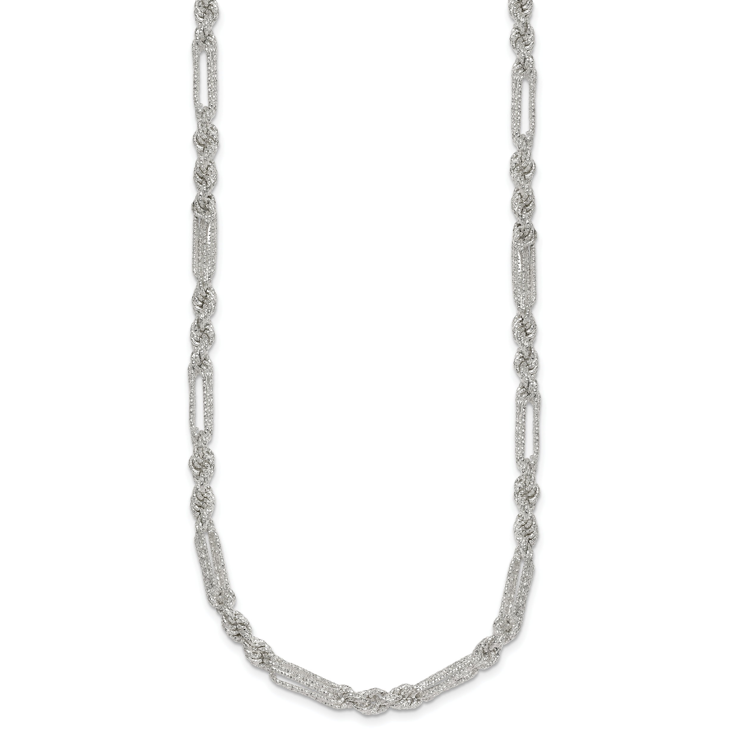 Sterling Silver Polished Textured 4.5mm Figaro Rope 18 inch Necklace