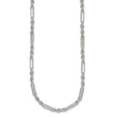 Sterling Silver Polished Textured 4.5mm Figaro Rope 18 inch Necklace