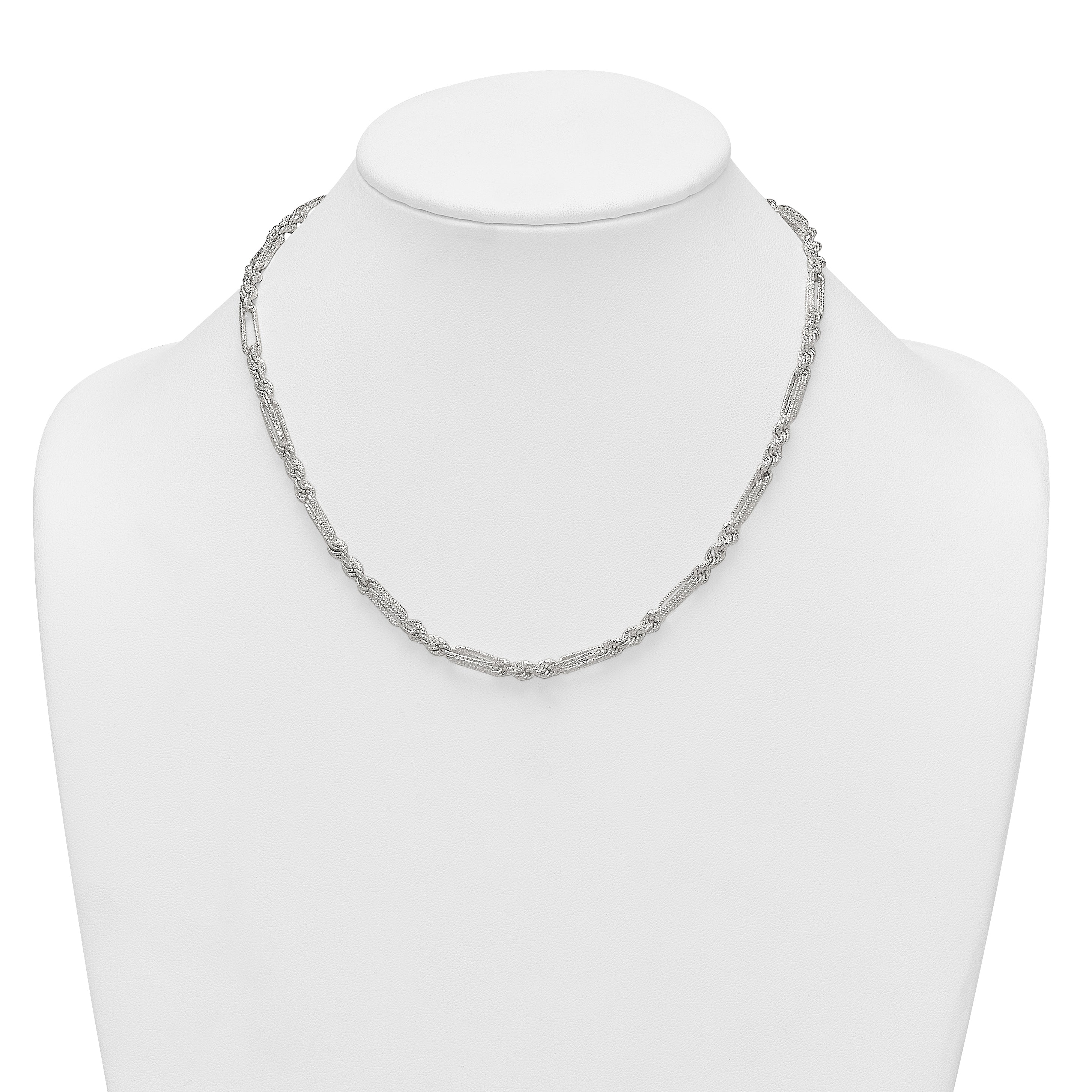 Sterling Silver Polished Textured 4.5mm Figaro Rope 18 inch Necklace