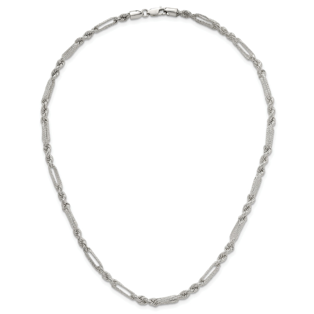 Sterling Silver Polished Textured 4.5mm Figaro Rope 18 inch Necklace