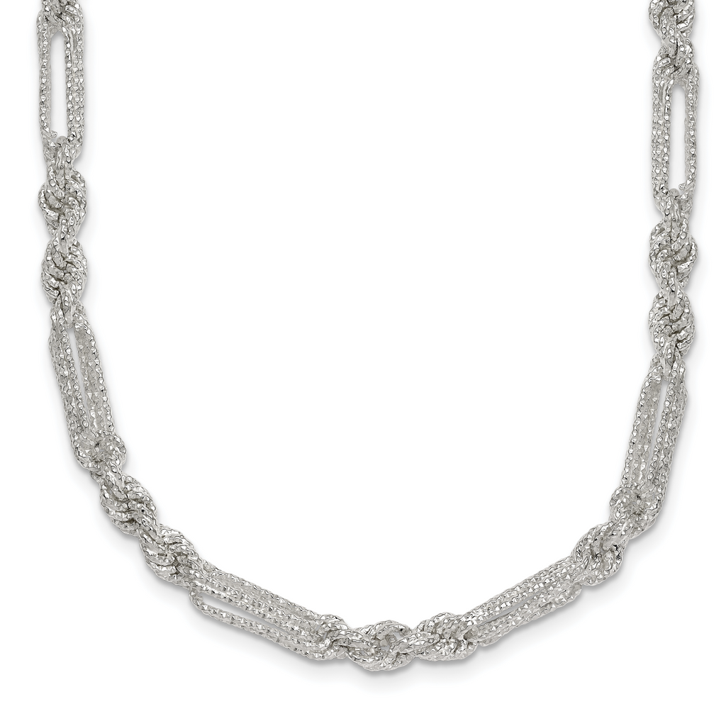 Sterling Silver Polished Textured 4.5mm Figaro Rope 18 inch Necklace