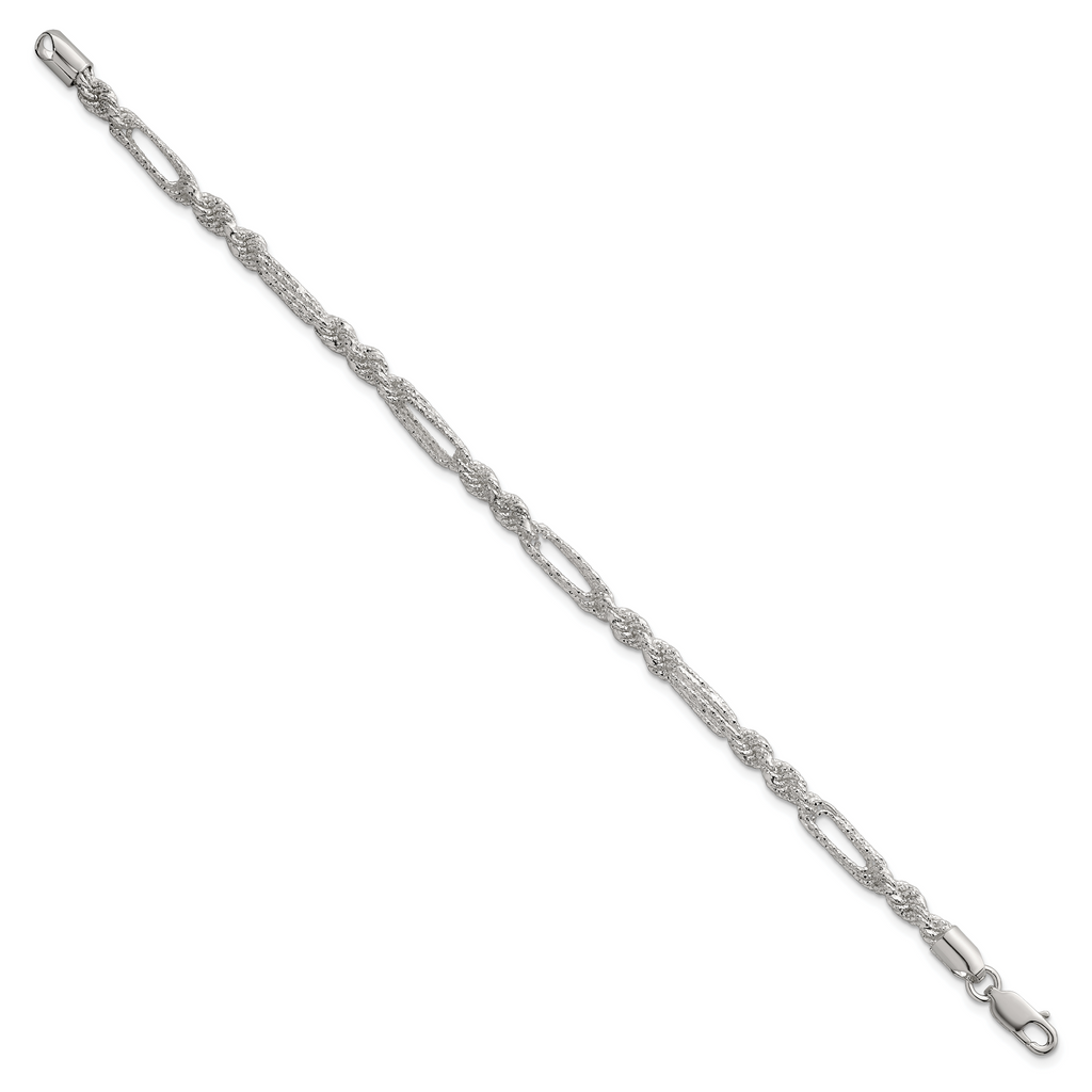 Sterling Silver Polished Textured 4.5mm Figaro Rope 7.5 inch Bracelet
