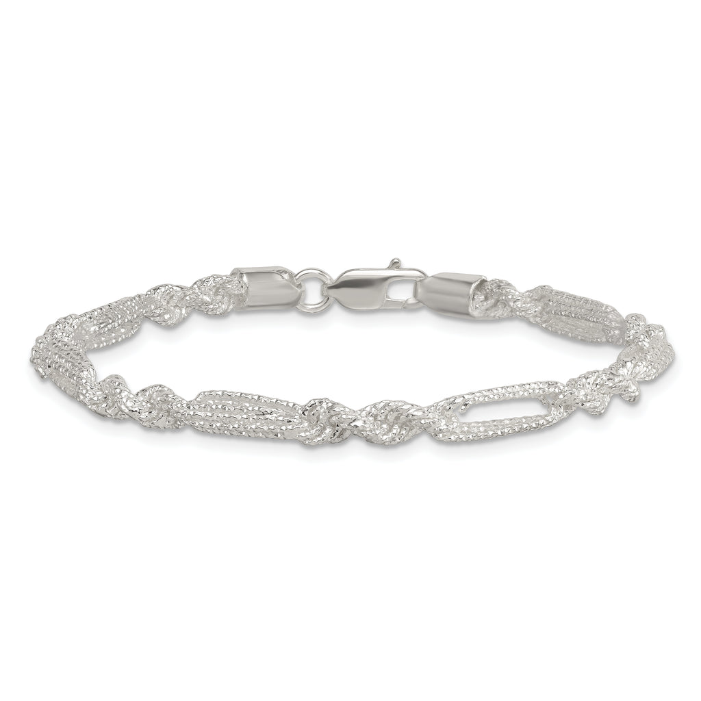 Sterling Silver Polished Textured 4.5mm Figaro Rope 7.5 inch Bracelet