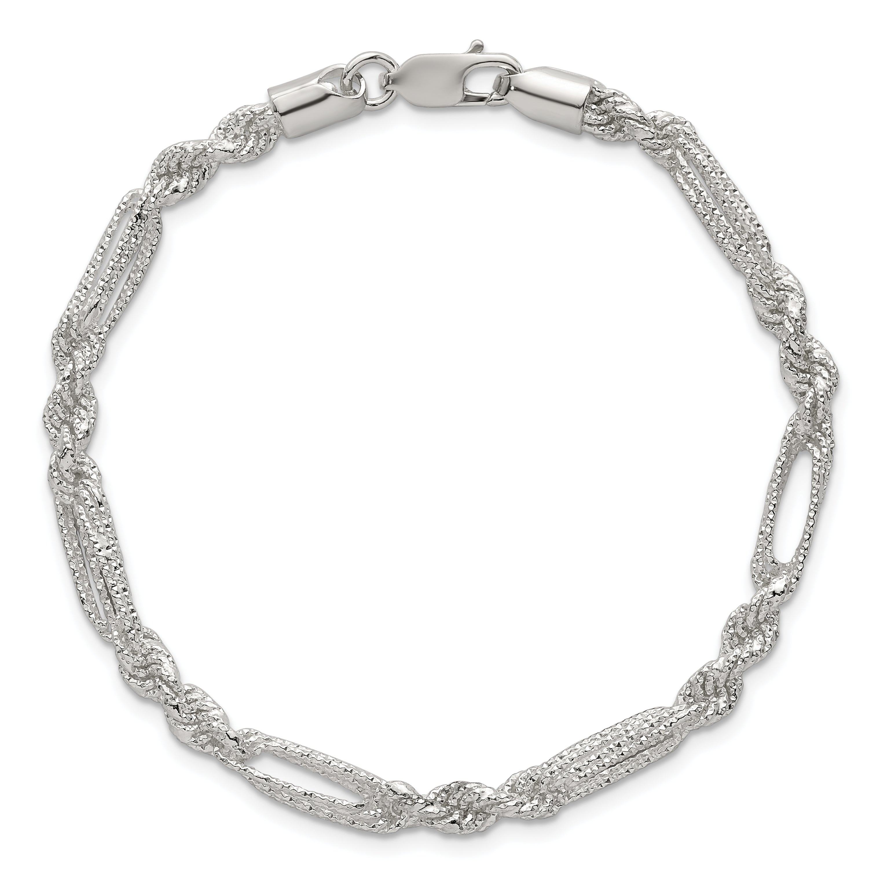 Sterling Silver Polished Textured 4.5mm Figaro Rope 7.5 inch Bracelet