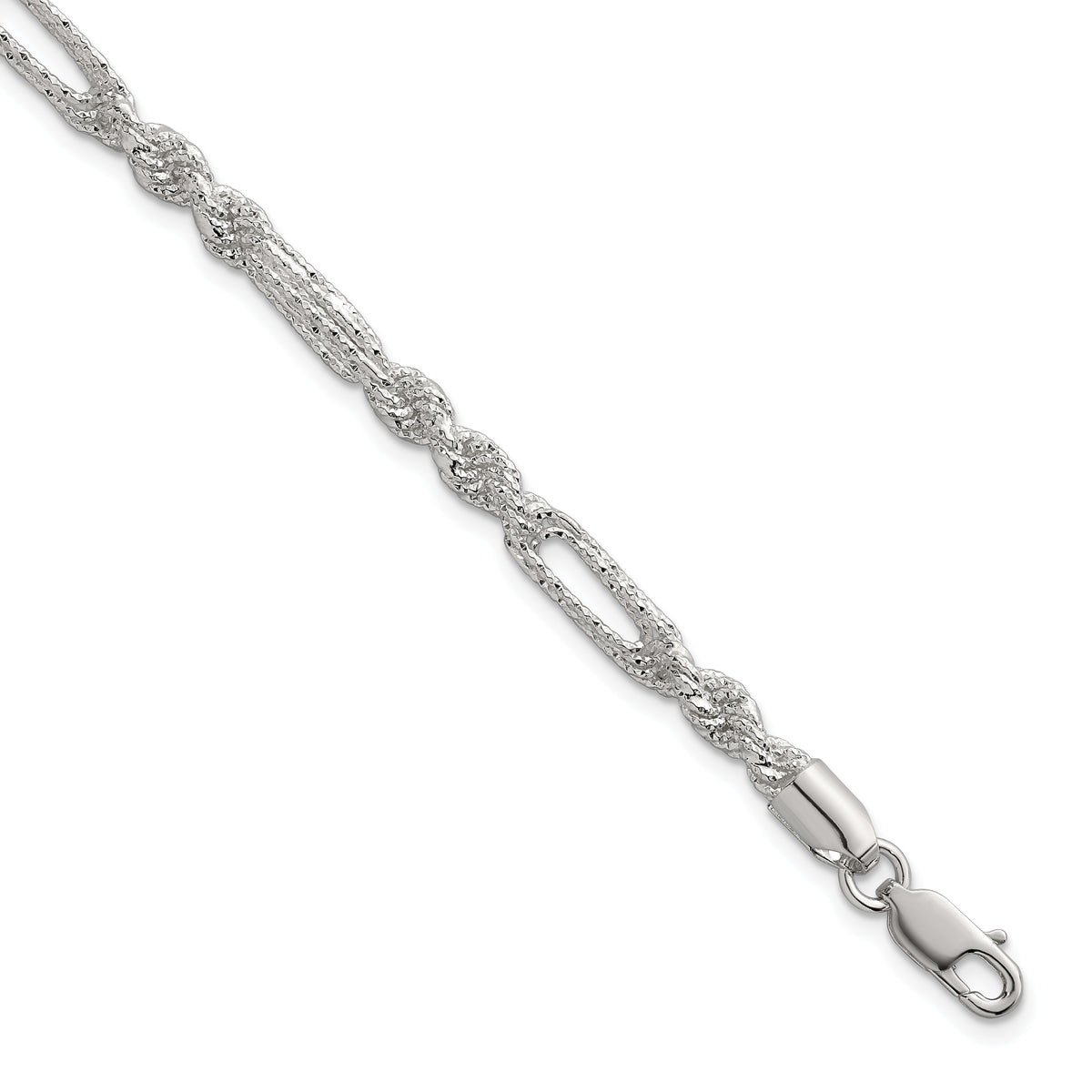 Sterling Silver Polished Textured 4.5mm Figaro Rope 7.5 inch Bracelet