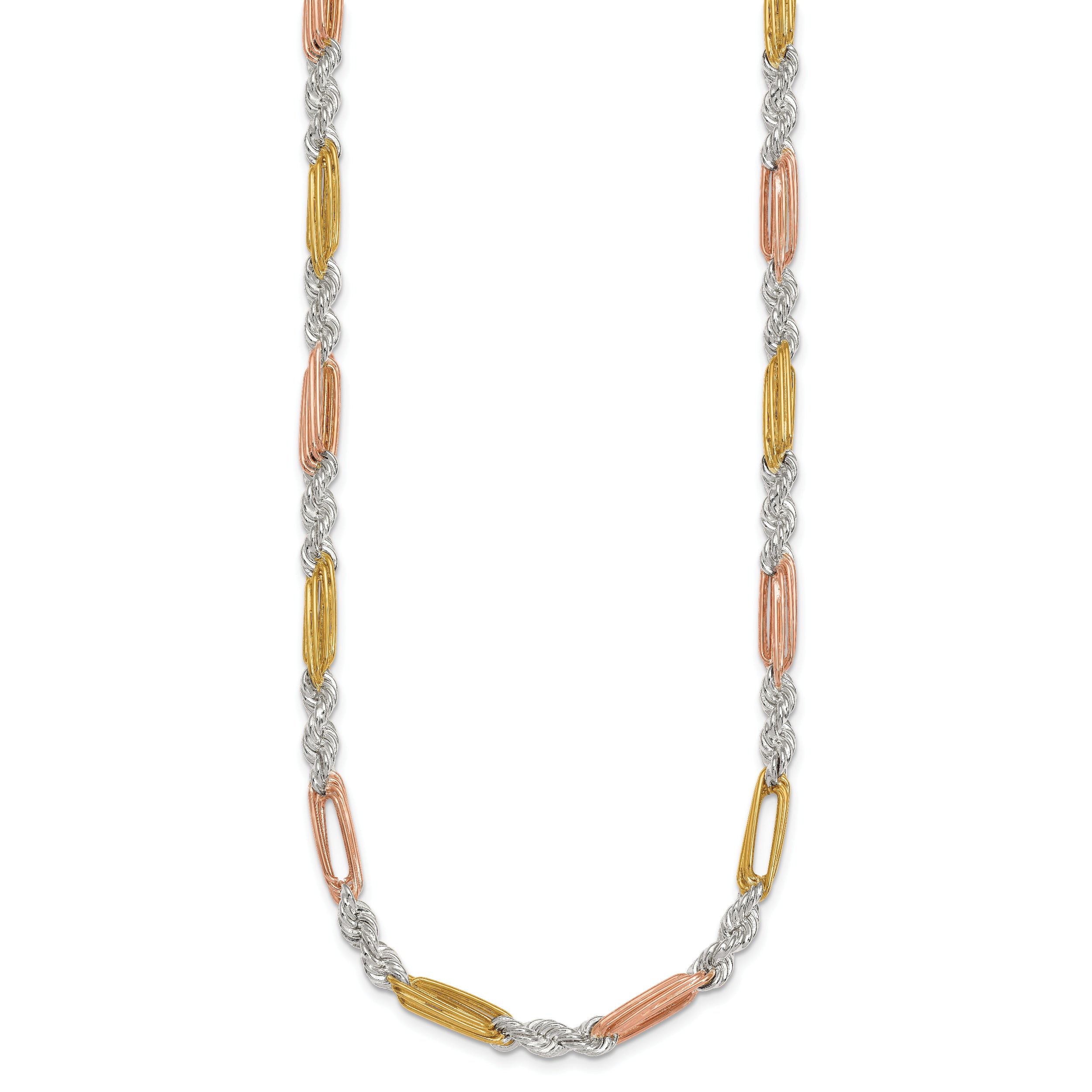Sterling Silver Rose-tone and Gold-tone Polished 4.5mm Figaro Rope 18 Inch Necklace