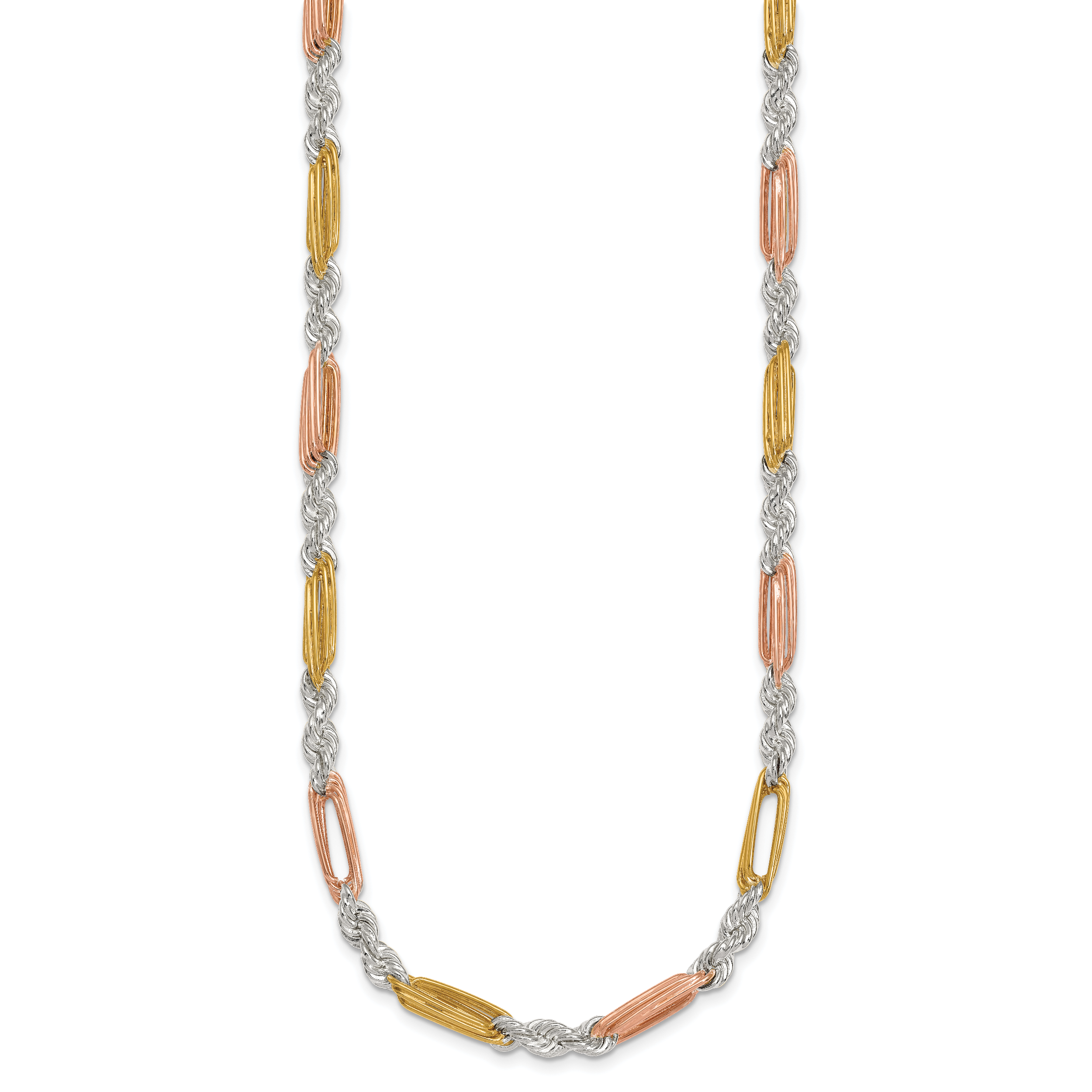 Sterling Silver Rose-tone and Gold-tone Polished 4.5mm Figaro Rope 18 Inch Necklace Secondary image