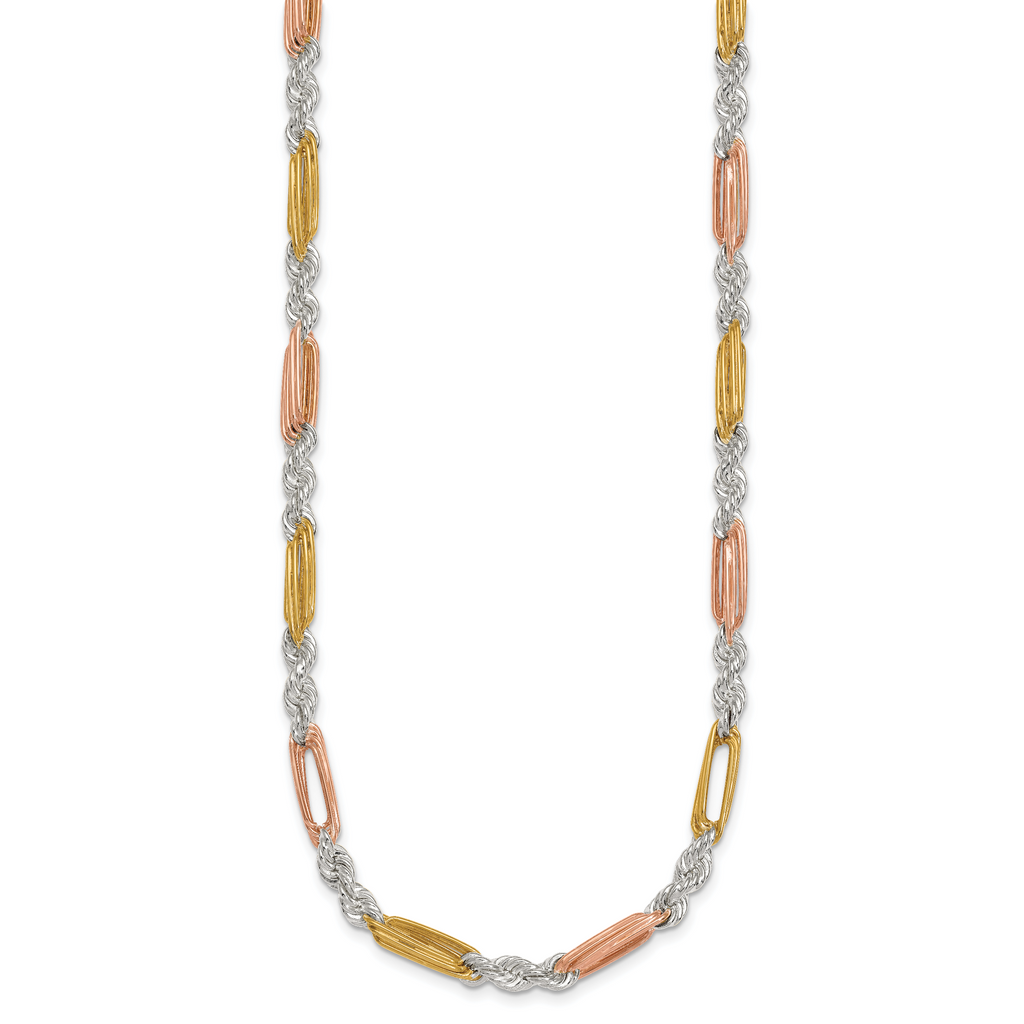 Sterling Silver Rose-tone and Gold-tone Polished 4.5mm Figaro Rope 18 Inch Necklace