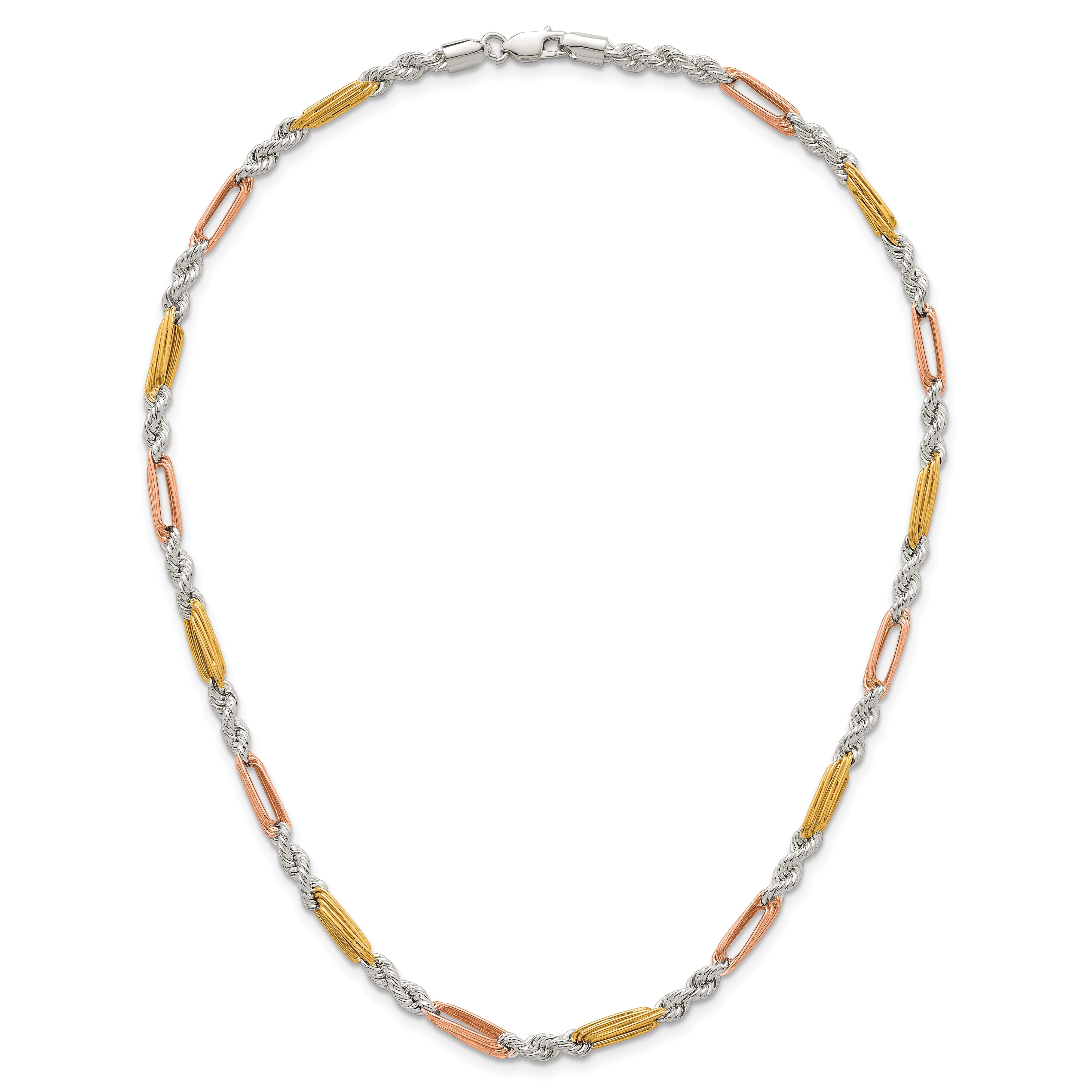 Sterling Silver Rose-tone and Gold-tone Polished 4.5mm Figaro Rope 18 Inch Necklace
